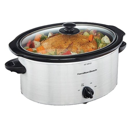 Ham.Beach/Proctor Silex Hamilton Beach Portable Slow Cooker, 5 qt Capacity, 120 VAC, 250 W, Knob Control, Stoneware, Silver 33156RG